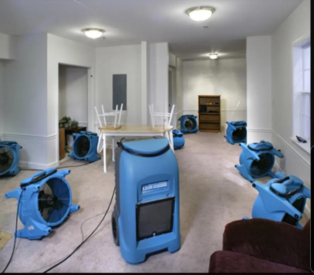 Air movers and dehumidifier setup for Water Damage Restoration in Junction City